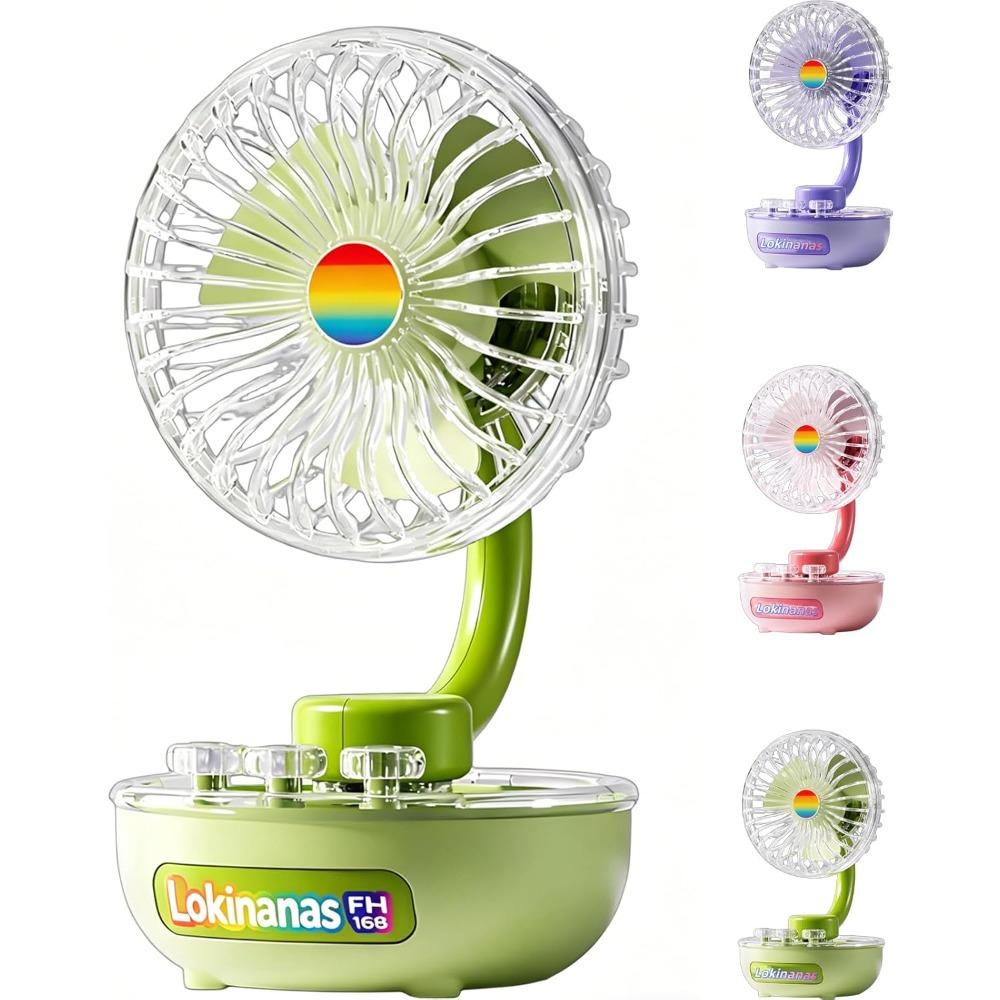 2026 New Retro Desktop Fan, Mini Rechargeable Desktop Fan, with RGB Light, Dual Mode: USB Rechargeable & Plug-in, Three-speed Wind