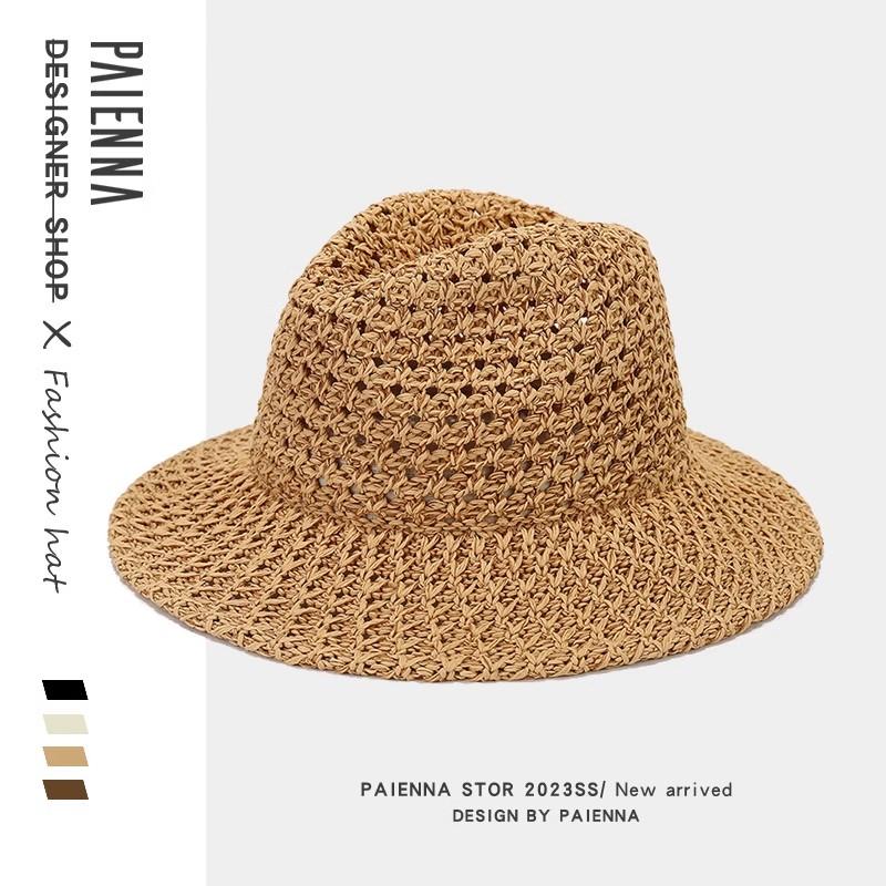 Summer Women Hollowing Out Straw Hat Outdoor Seaside Vacation Visor Cap Casual Shade Panama Sun Hats Fashion Jazz Top Beach Hat