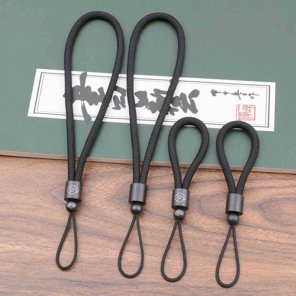 Luxury Black Ebony Wood Keychain with Silver Inlay Threads - Elegant Anti-Lost Pendant Rope.