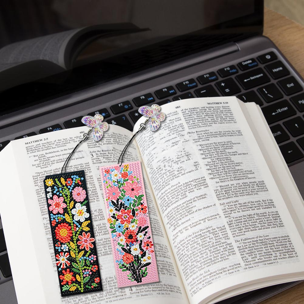 4Pcs Special Shaped Colorful Pattern Diamond Bookmark Art Project DIY Diamond Bookmark with Crystal Pendant for Reading Day Gift