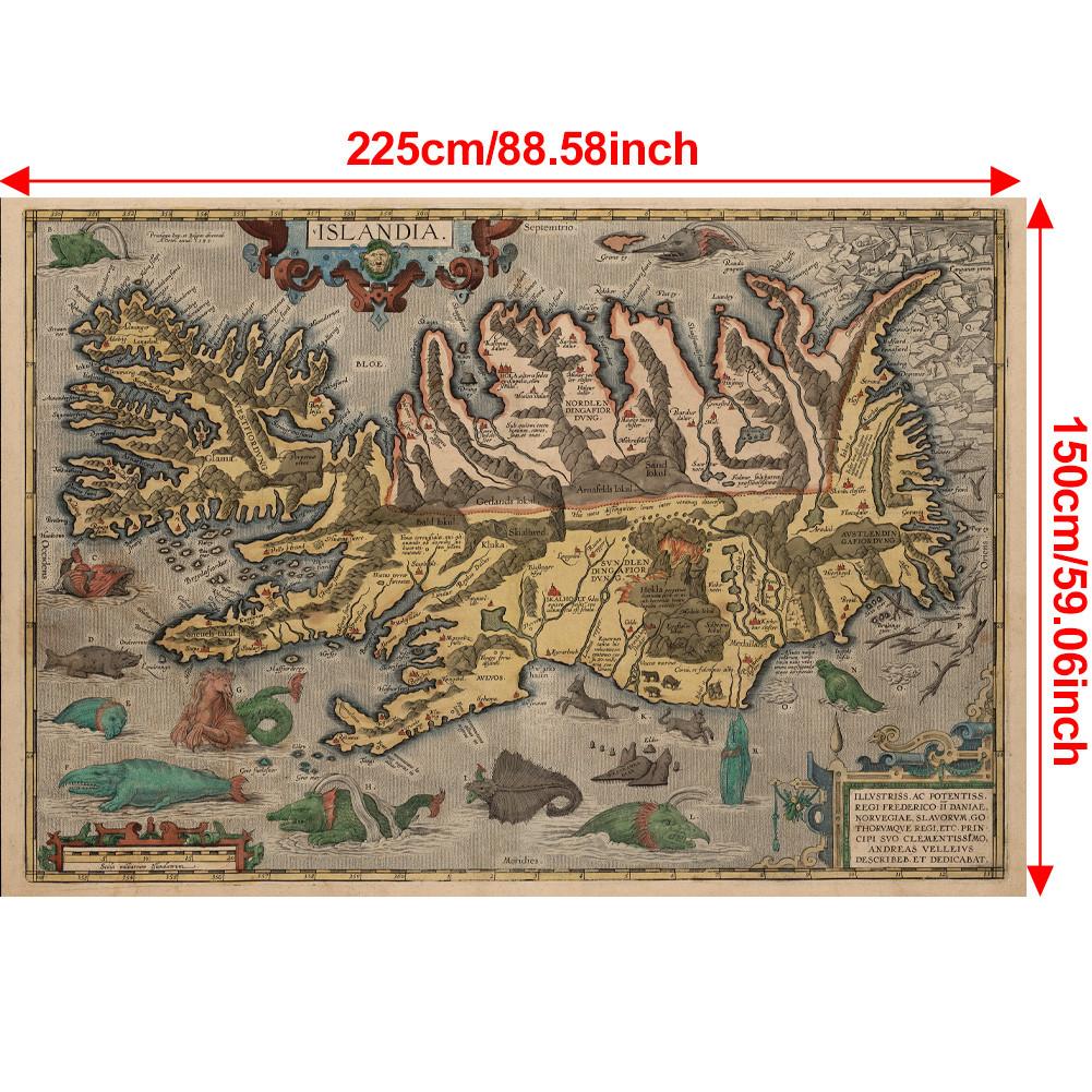 Vintage 1585 Iceland Map Poster, Art Print with Sea Monsters, Retro Nordic Home Decor Wall Hanging for Living Room & Office