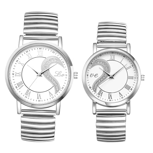 Stylish Couple s Watches, Heart Design, Silver: Analog Display, One Size Fits All, Quartz Movement, Leisure, Business, Couple s Fashion Accessory - Pe