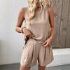 Fashion Style New Arrival Fashion Pure Color Crew Neck Vest Shorts Two-Piece Suit Tank Top and Shorts Set