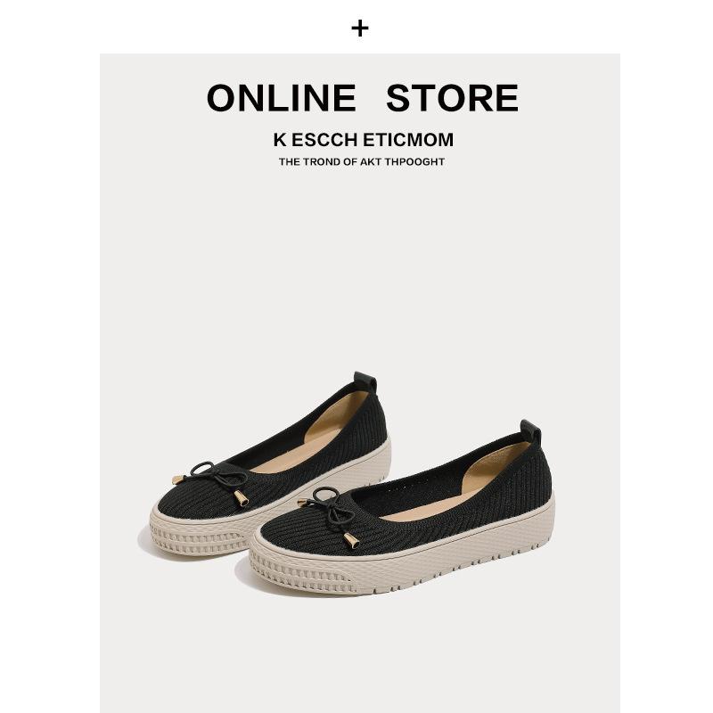 Fisherman shoes women's platform single shoes casual knitted shoes round head flying knitted shoes bow