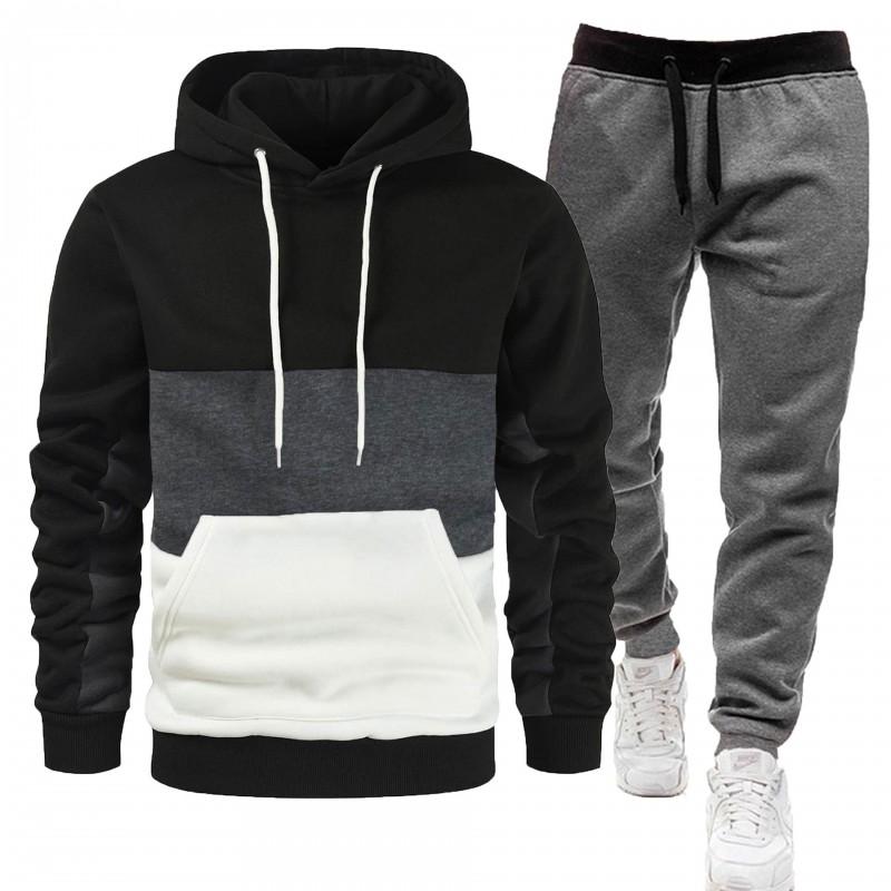 Mens Hoodie Tracksuit 2 Piece Set Casual Sportswear Long Sleeve Sweatshirt Pants Teens