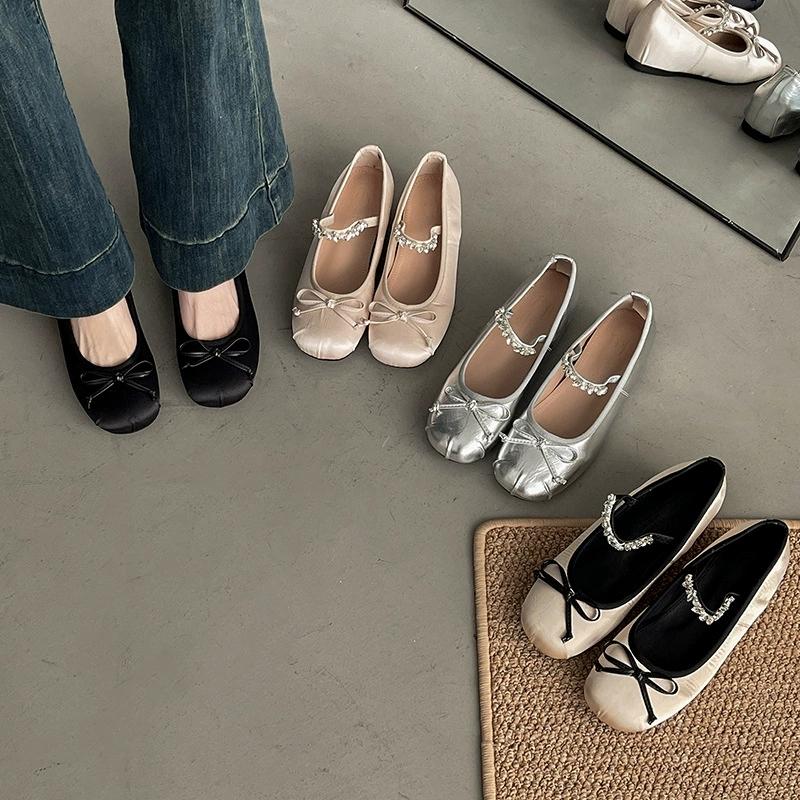 Fashion Women Mary Jane Shoes Flats for Women Fashion Autumn Style Butterfly-knot Crystal Shallow Single Shoes zapatillas de mujer