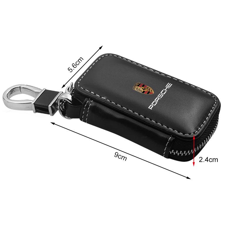 1Pcs Leather Emblem Car Key Case Keychain Zipper Key Case Bag For Porsche Cayenne Panamera Macan Boxster 911 Carrera-GT 944 918 917