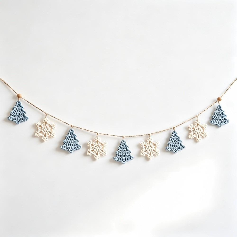 Knitted Christmas Garland Bunting Non-Woven Fabric Holiday Banner Crochet Garland Holiday Decor