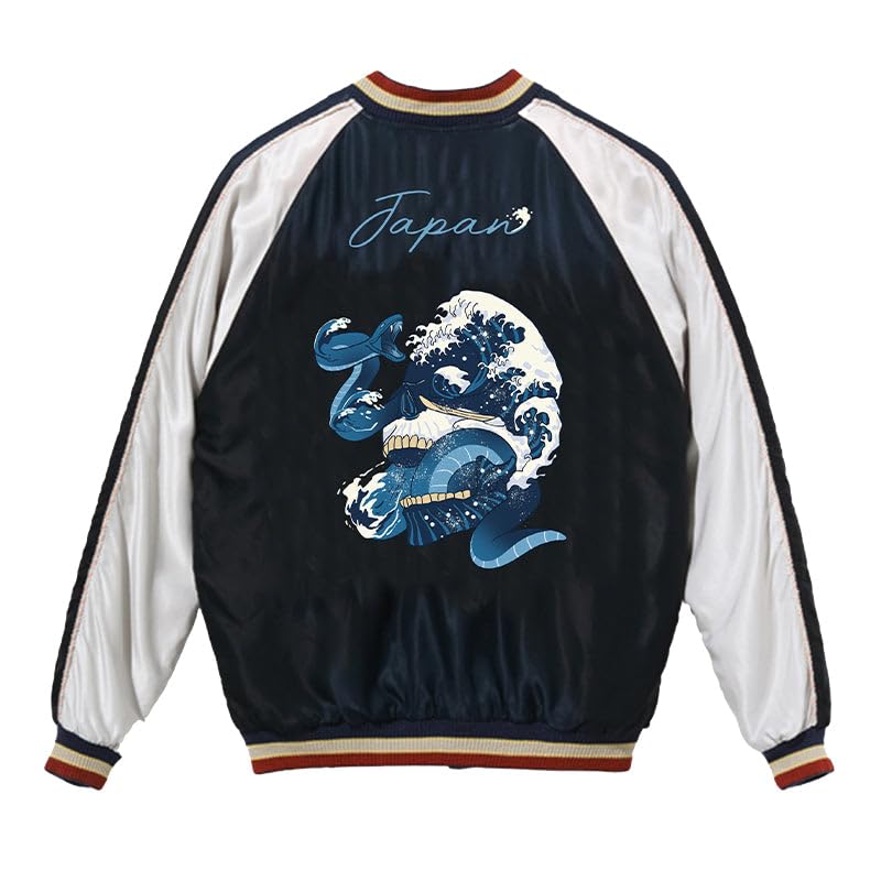 

Yokosuka Snake and Embroidered Sukajan Dark XL [karaku] Skull, Waves Ukiyo-e Jacket, Navy,