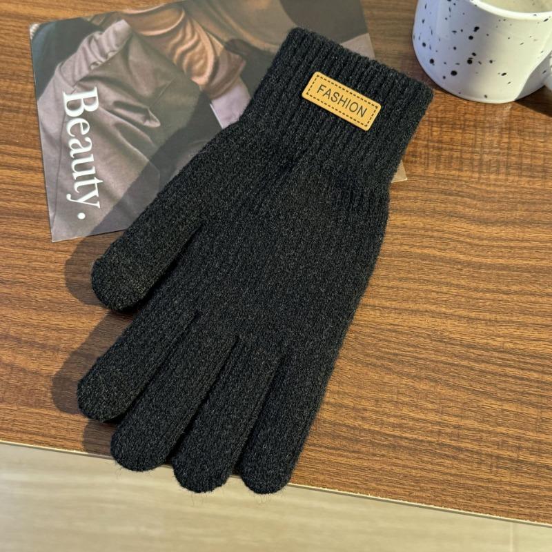 Women's winter touch screen gloves, piled and thickened warm cycling cold-proof wool knitted outdoor men's five-finger gloves
