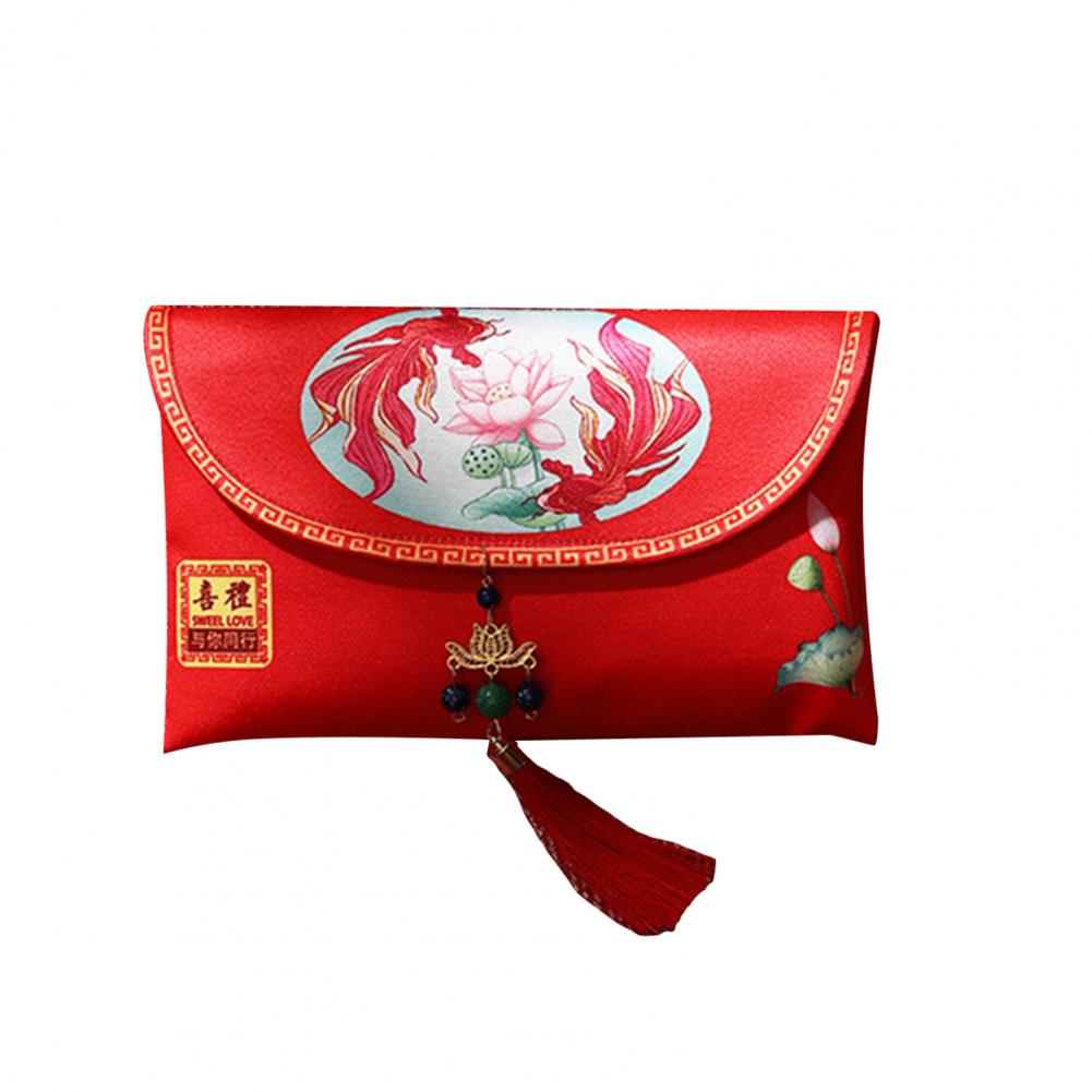 2026 HongBao Traditional Chinese Wedding Invitation Card Bag Faux Silk Festive New Year Red Envelope Lucky Money Bag