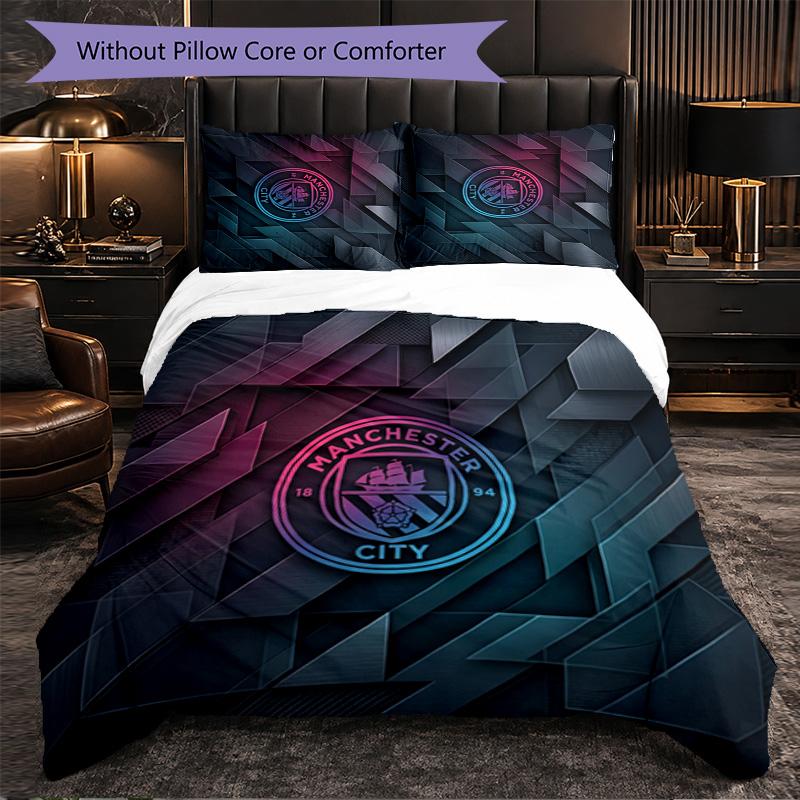 Set Lenzuola Manchester City Modello 3 Pezzi Morbida Copripiumino in Microfibra con Federe per Camera da Letto