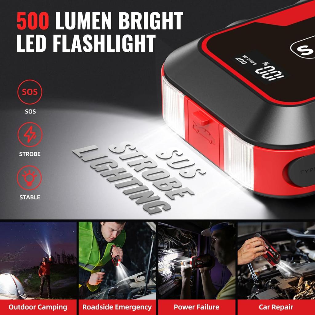 ET03 4000A Car Jump Starter 12V Battery Pack for 8.0L Gas/7.0L Diesel, 74Wh with USB, LCD, LED Light, Case