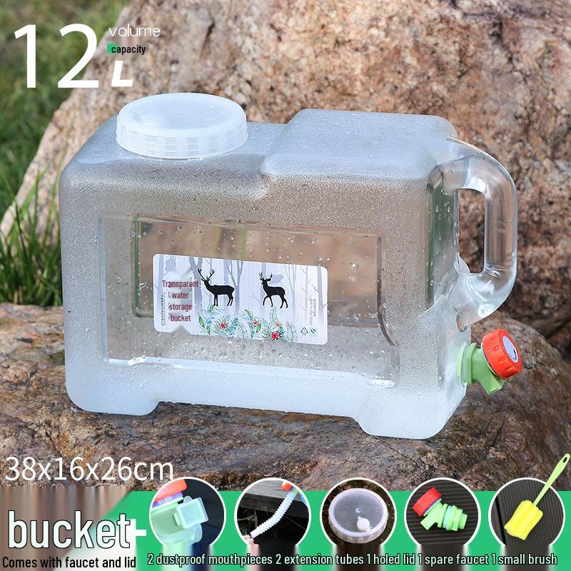 Transparent Outdoor Camping Water Bucket with Faucet and Lid - Food Grade Square Storage Container for Drinking Water