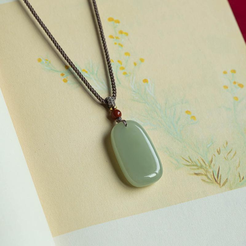 Hetian Jade Ping An Pendant: Unisex Light Green Jade with Certificate