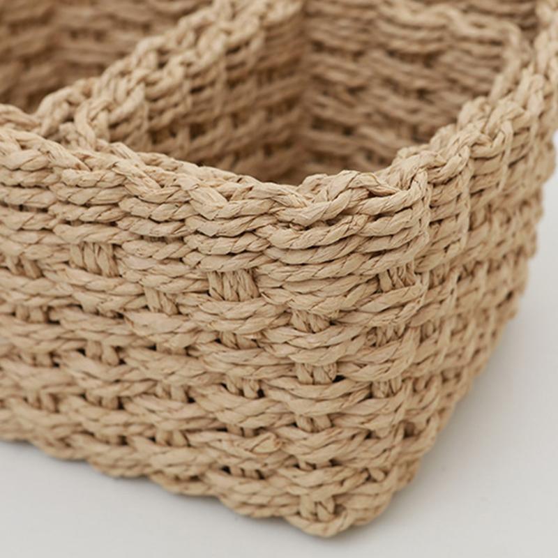 1 Set Papierseil Geflochtener Aufbewahrungskorb Handgeflochten aus Stroh Koreanischer Stil Dekorativer Aufbewahrungskorb Schreibtisch-Aufbewahrungsboxen