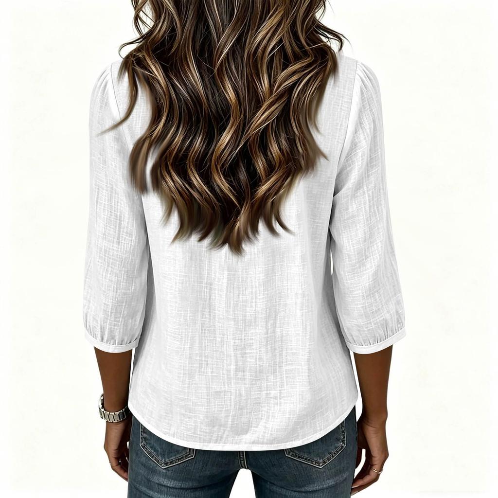 Dames zomer - Casual cropped top met vierkante hals en kanten details, gemaakt van een katoen-linnenmix met korte mouwen.