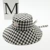 Plaid wide edge strap bucket hat women's summer big brim showing face small sun hat sun protection hat basin hat