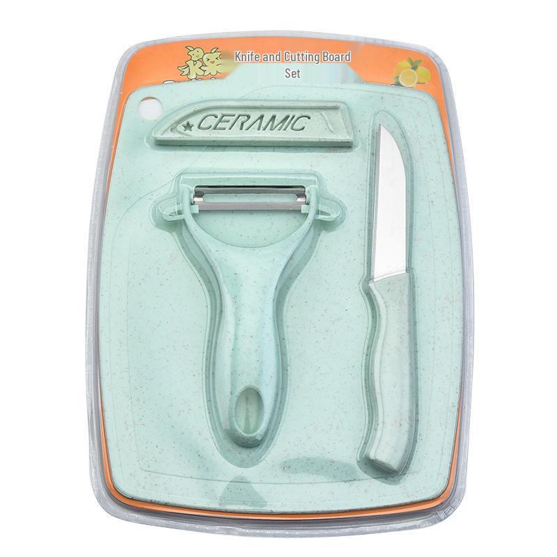 Ceramic Kitchen Knife & Peeler Set: Melon Slicer, Cutting Board, Baby Food Tools (3-Piece)