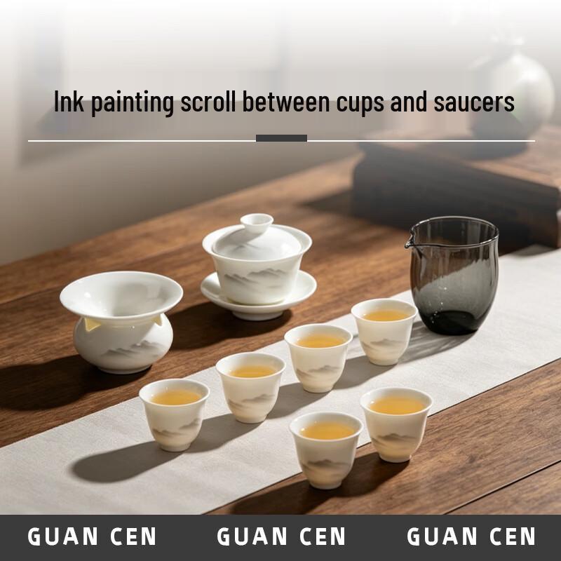 Guanchen Suet Jade Cloud Mountain Painting Tea Set