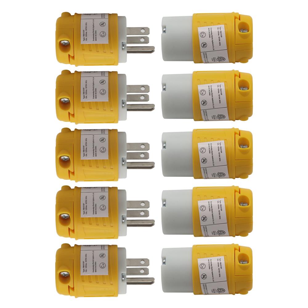 5 Set Straight Blade Electrical Plug and Connector Kit 15 Amp 125V 5-15P 5-15R