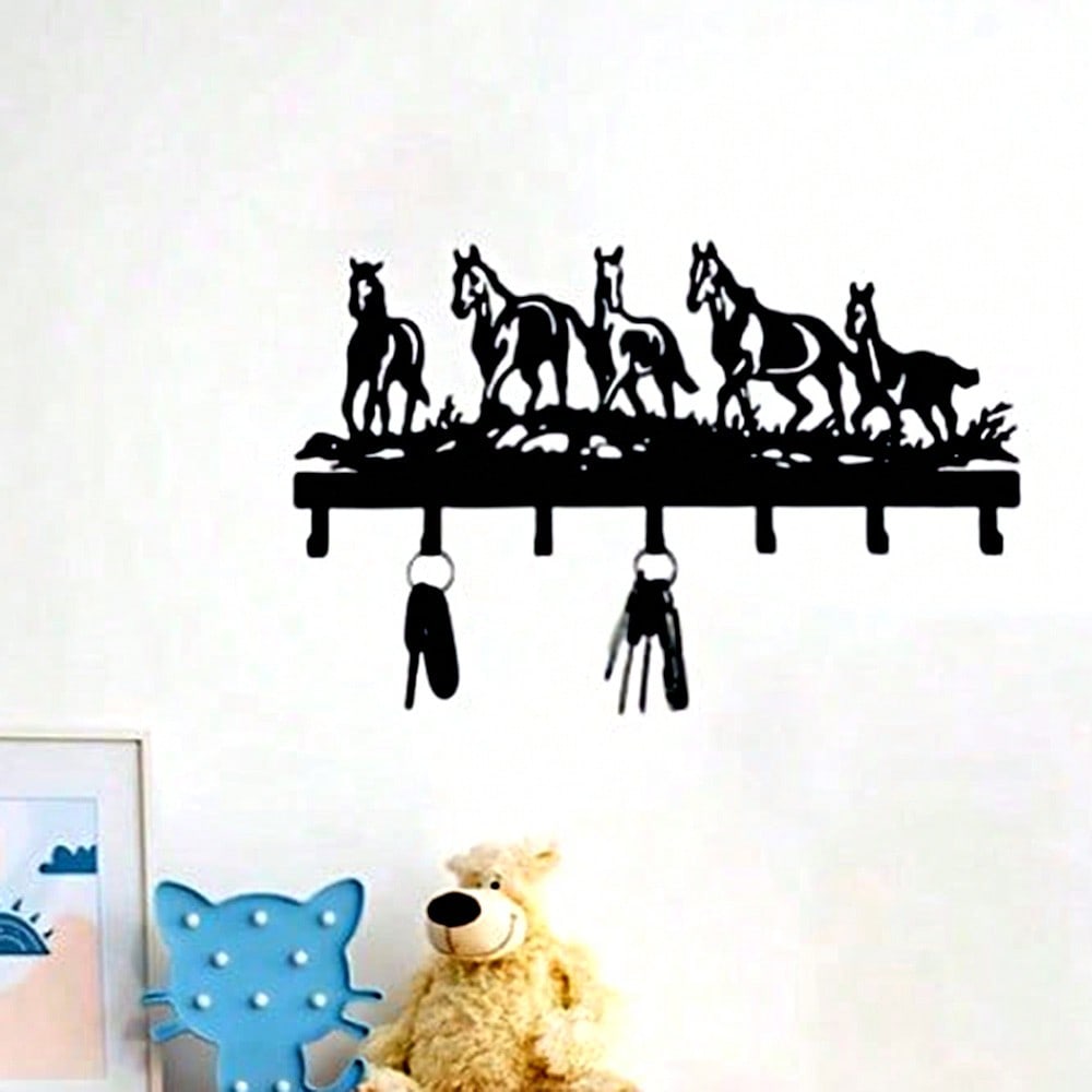 1Pcs 5 Horse Key Hook Hanger Wall Mounted Coat Rack Organizer for Entryway Office Living Room