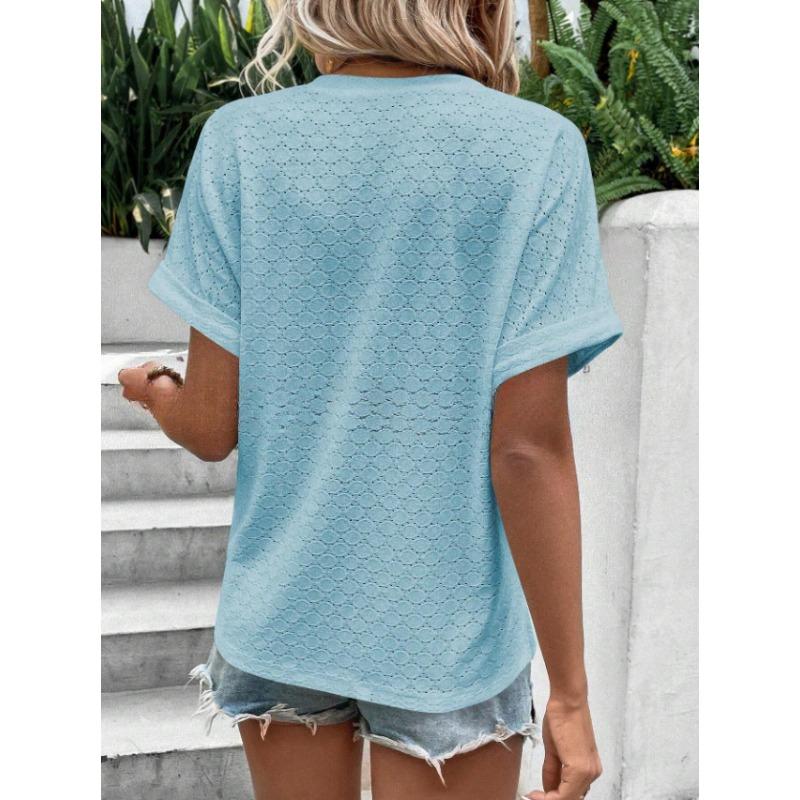 YYFS Women's Fashion Casual Summer Spring Solid Color Print Short Sleeve V-Neck Blouses & Shirts