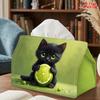 2D Flat 1pc, Tissue Box. Black Cat Holding Lemon Pattern Napkin Dispenser, Reusable, Daily Desktop Tissue Organizer, Suitable for Kitchen Living Room