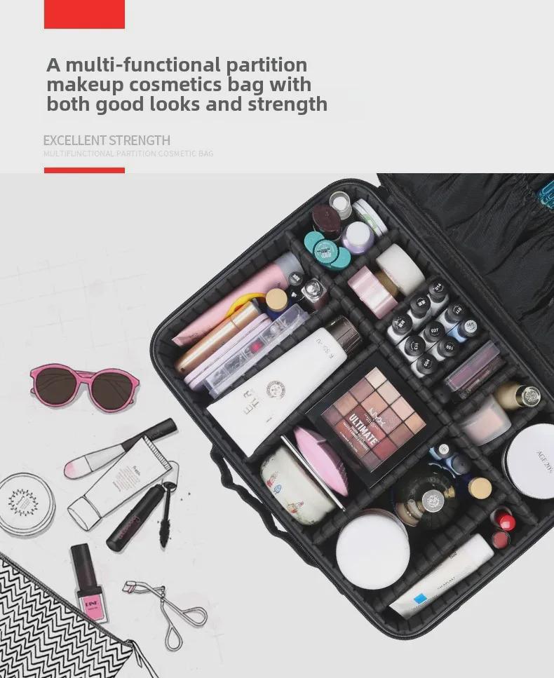 Portable Two-Tone Travel Cosmetic Bag with Tattoo Tool Storage and Large Capacity Divider