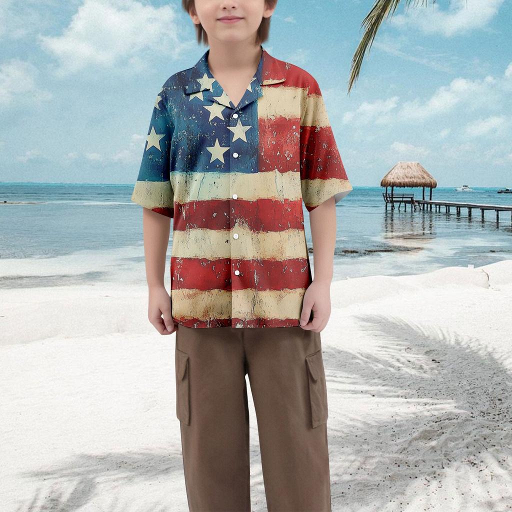 Boys' Casual Loose Short Sleeved Shirt With Fashionable Printed Shirt Top