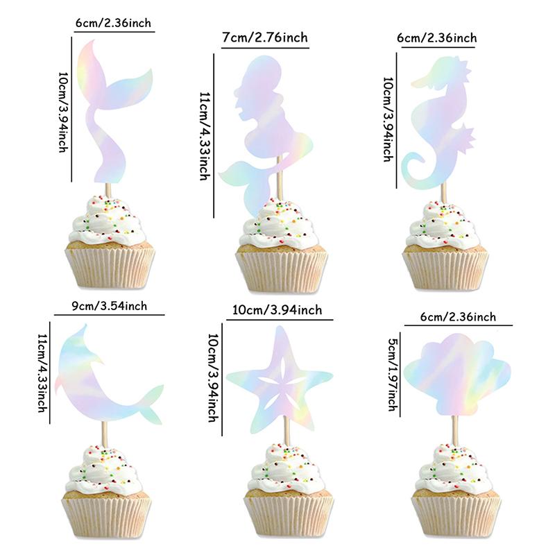 

6 шт. Океанская тематика лазерная вставка для торта верхняя открытка флаг для торта хвост русалки ракушка морской конек морская звезда вставка для торта на день рождения