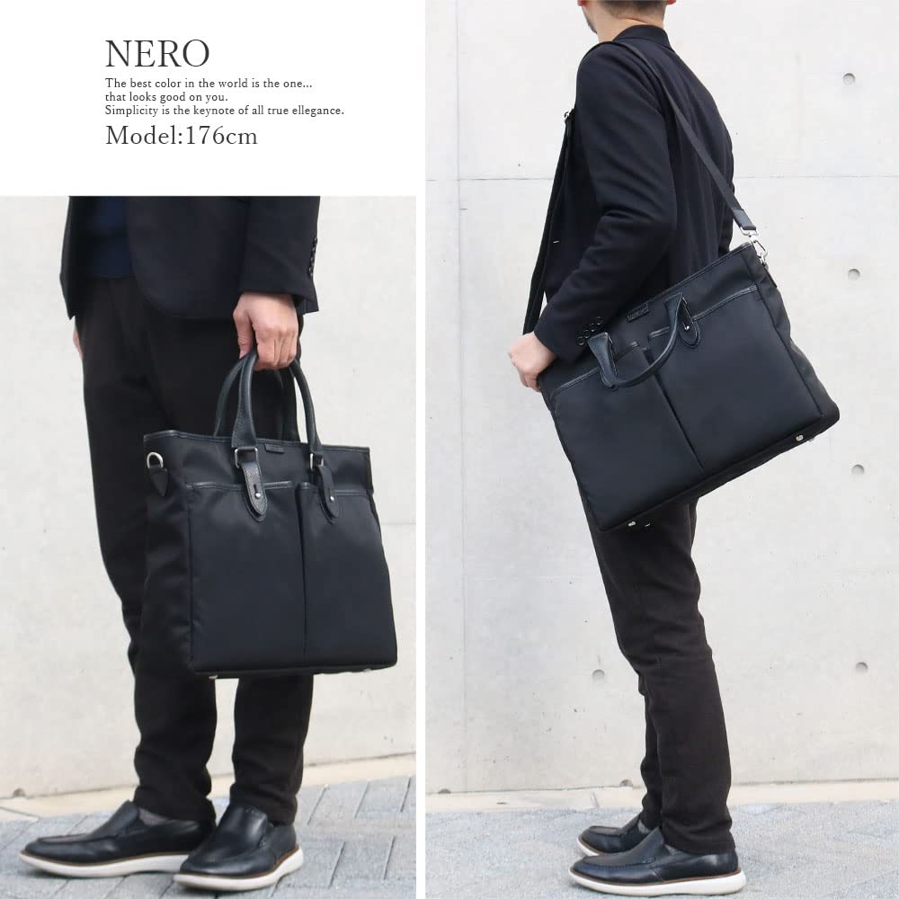 STEFANOMANO Time Limonta Nylon and Genuine Luxury Large Made In Italian Leather Business Commuter Shoulder Office [Limited Offer] 2-Way Briefcase,