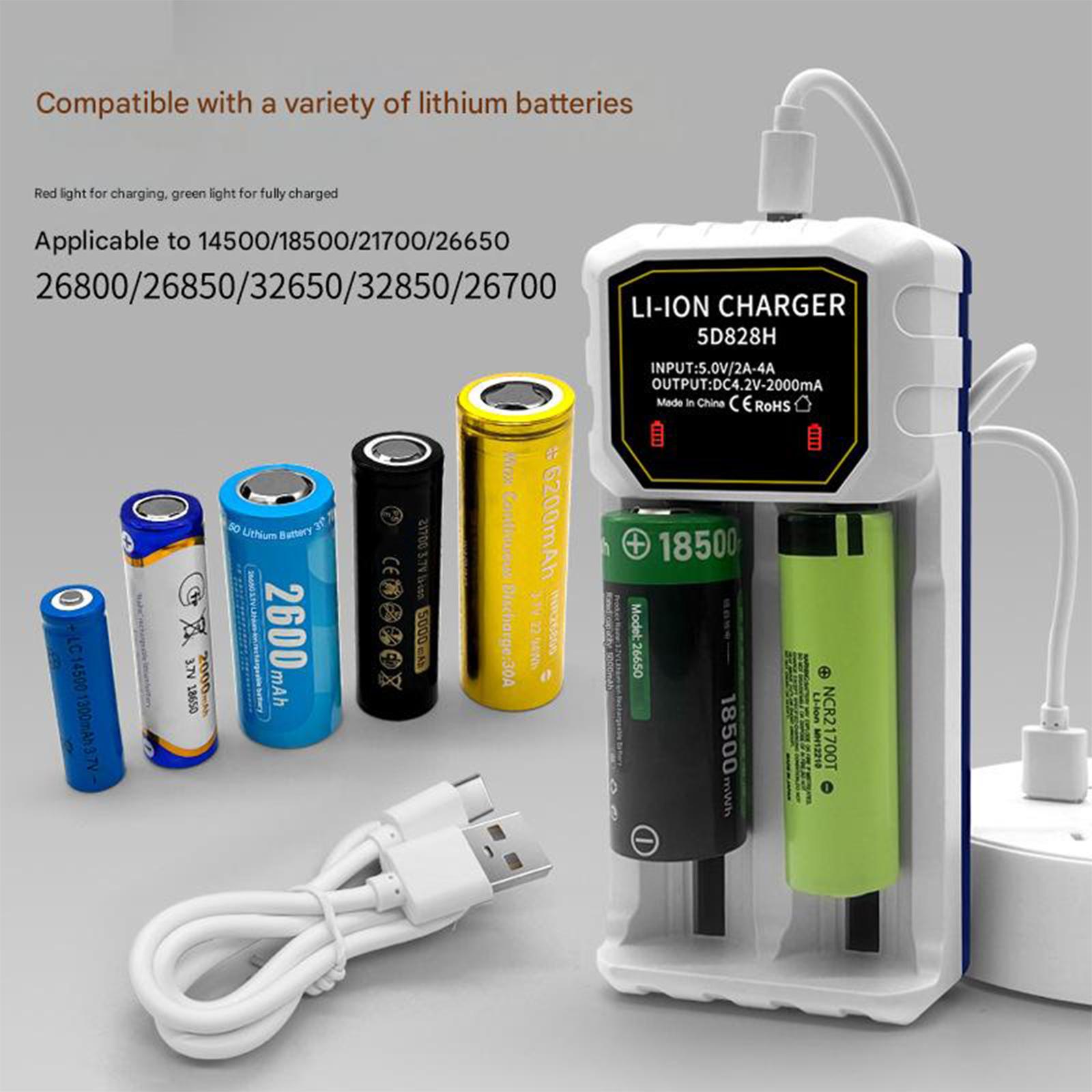 

Intelligent Double Slot Charging Station For 18650 21700 26800 Lithium Batteries Auto Shutoff Anti Overcharge Safety білий
