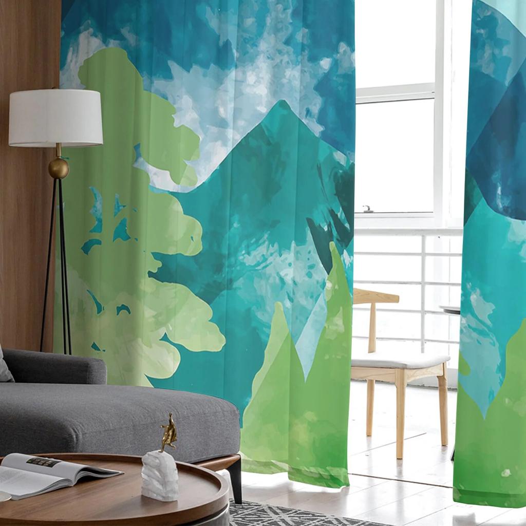 Mountains Trees Green Landscape Sheer Curtain for Living Room Hall Wall Dress Up  Home Window Supplies Pop Print Tulle Curtains