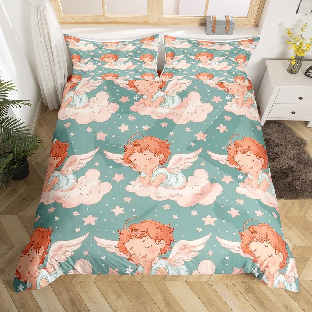 Zestaw poszewek na kołdrę Aniołek Dla Dzieci Rozmiar Królewski Bliźniaczy Pokrowce na Kołdrę Lekkie Pióra Wystrój Pokoju 2 Poszewki na Poduszki 1 Poszewka na Kołdrę Bez Wypełnienia