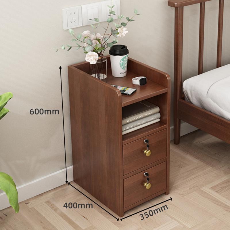 Solid Wood Locking Nightstand, Compact Slim Bedside Cabinet, Modern Minimalist Storage Organizer, Narrow Gap Bedroom Furniture