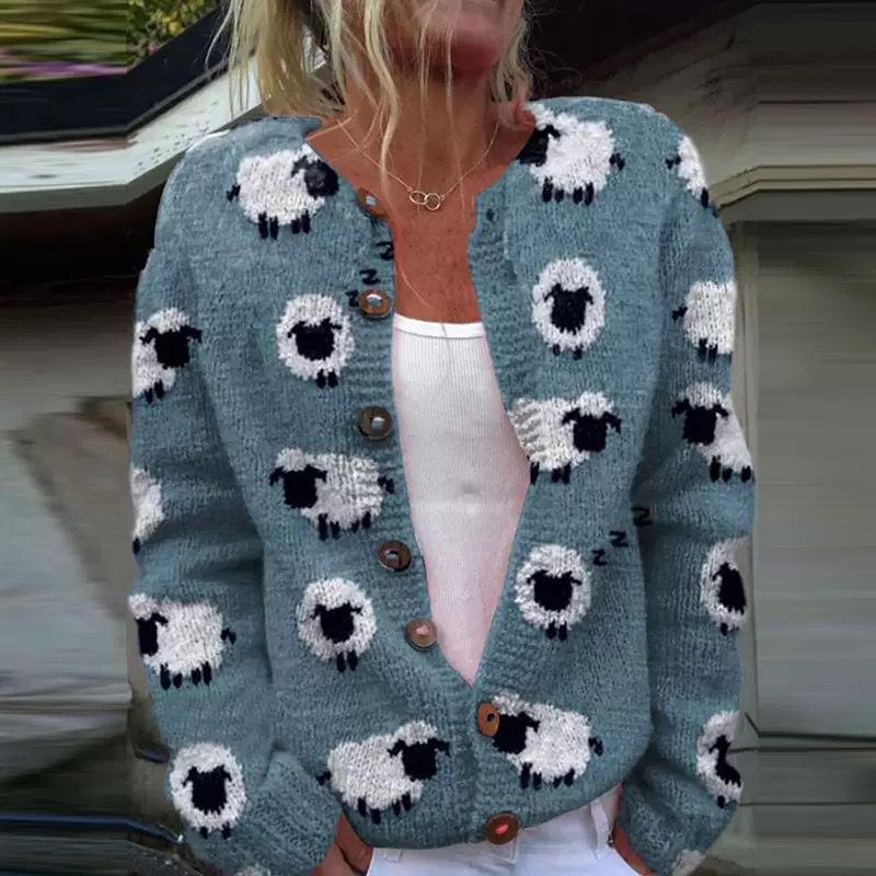 European Style 3 D Print Cardigan Knitted Jacket Spring and Fall Women 7 Sweater