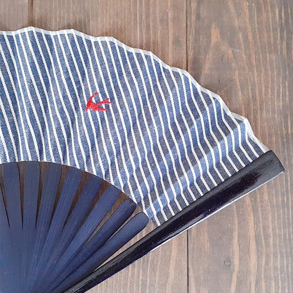 Onishi Ken Seihan Pocket Fan with Swallow Design One-Point Embroidery, 18cm, "Ripple" 66-170