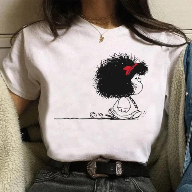 Funny Mafalda Print Women T Shirt Harajuku Ulzzang Kawaii Cartoon Tshirts for Girl Korean Style Casual Tee Top Female  Clothing