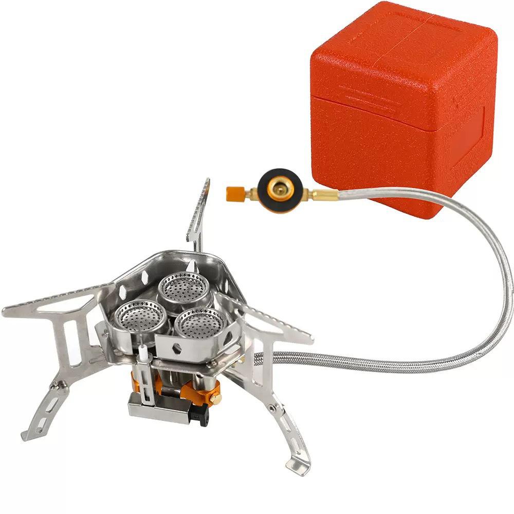 Portable Windproof Folding Camping Stove with Three Gas Burner Heads