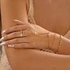 Vintage Gold Color Connected Finger Ring Bracelets for Women Shiny Crystal Zircon Evil Eye Link Chain Bracelets Party Jewelry