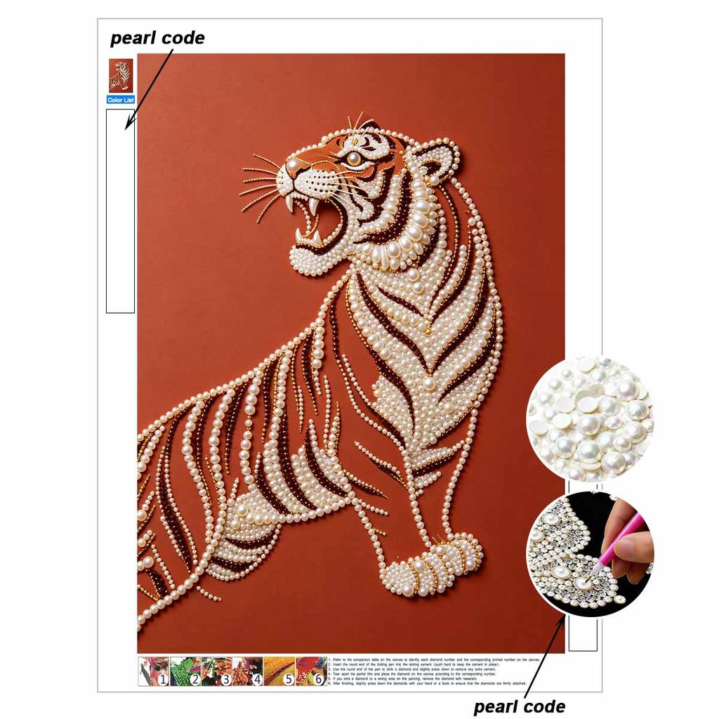 DIY Pearl Embroidery Diamond Painting Kit Fierce Tiger Sparkling Beads Art Craft Handmade Decoration Gift for Home