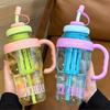 Large Capacity Plastic Water Bottle with Straw Cute Belly Tea Mug Drinking Cup Portable Kettle for Travel, School & Home Office