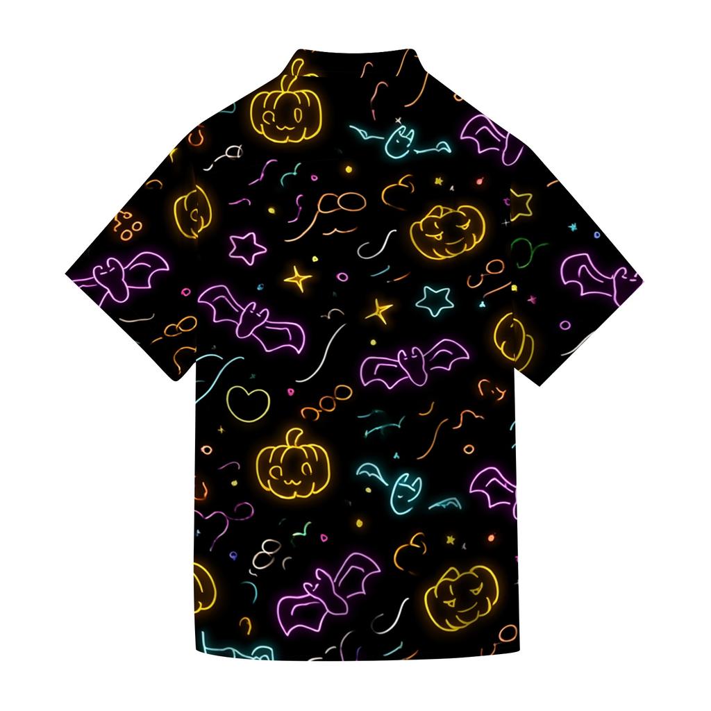 Men Short Sleeve Button Down Shirt with Halloween Themed Printed Design Casual Fit Lightweight Material Suitable for Daily Wear
