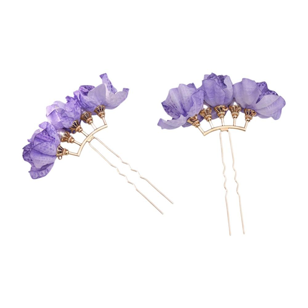 1Pairs Chinese Style Red Flower Hairpin Super Fairy Red Fabric Flower Hair Clips  for Brides фиолетовый