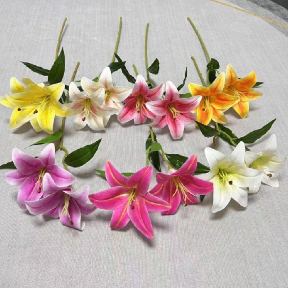 Silk Fake Lily Bouquet 65cm Wedding Bridal Bouquet Artificial Lily Flower  for Home Wedding Decor