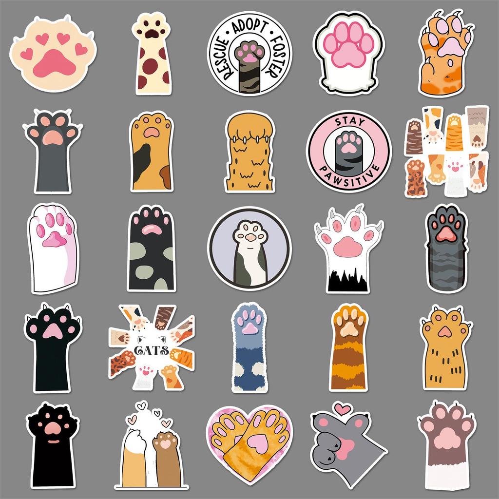 50 Cute Cat Paw Stickers - Waterproof Cartoon Animal Stickers for Kids, Journals, Notebooks, and Decorations