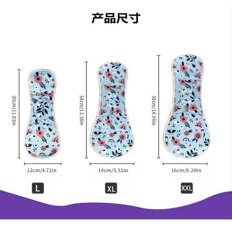 Reusable Washable Cotton Menstrual Pad With Winged Side Tabs Breathable Mesh Top Layer 3 Sizes Light To Heavy Flow