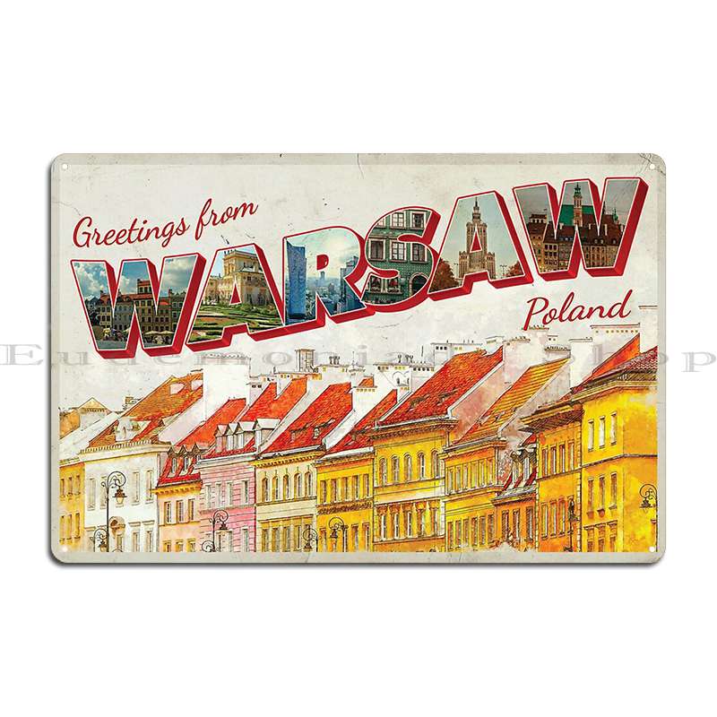 Greetings From Warsaw In Poland Vintage Style Retro Souvenir Travel Art Vintage Metal Plaque Club Bar Create Tin Sign Poster 20x30cm(7.8x11.8inch)
