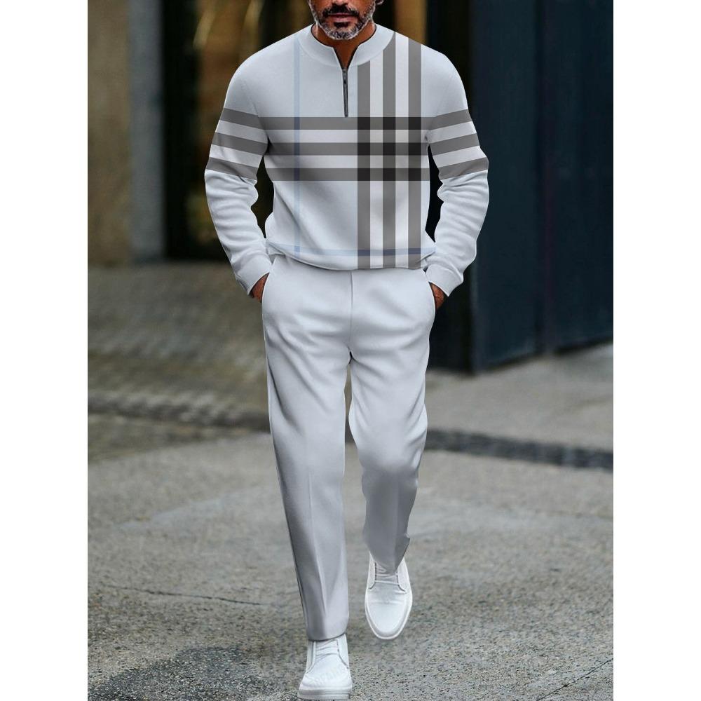Spring Autumn 3D Printed Fashion Streetwear Men's Long-Sleeved Sets Half-Zipper Stand-Up Collar Men's Casual Sportswear Two-Piece set